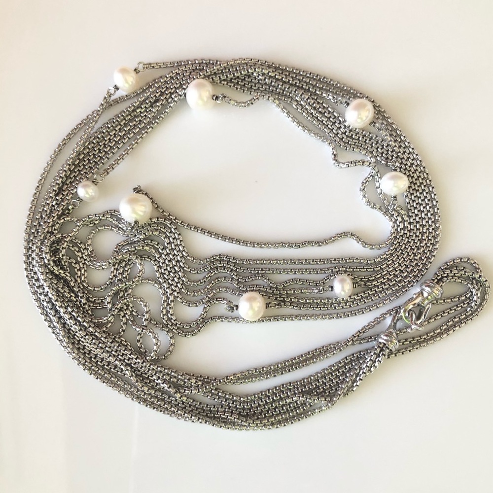 David Yurman Four Row Chain Necklace with Pearls - Picture 4 of 16